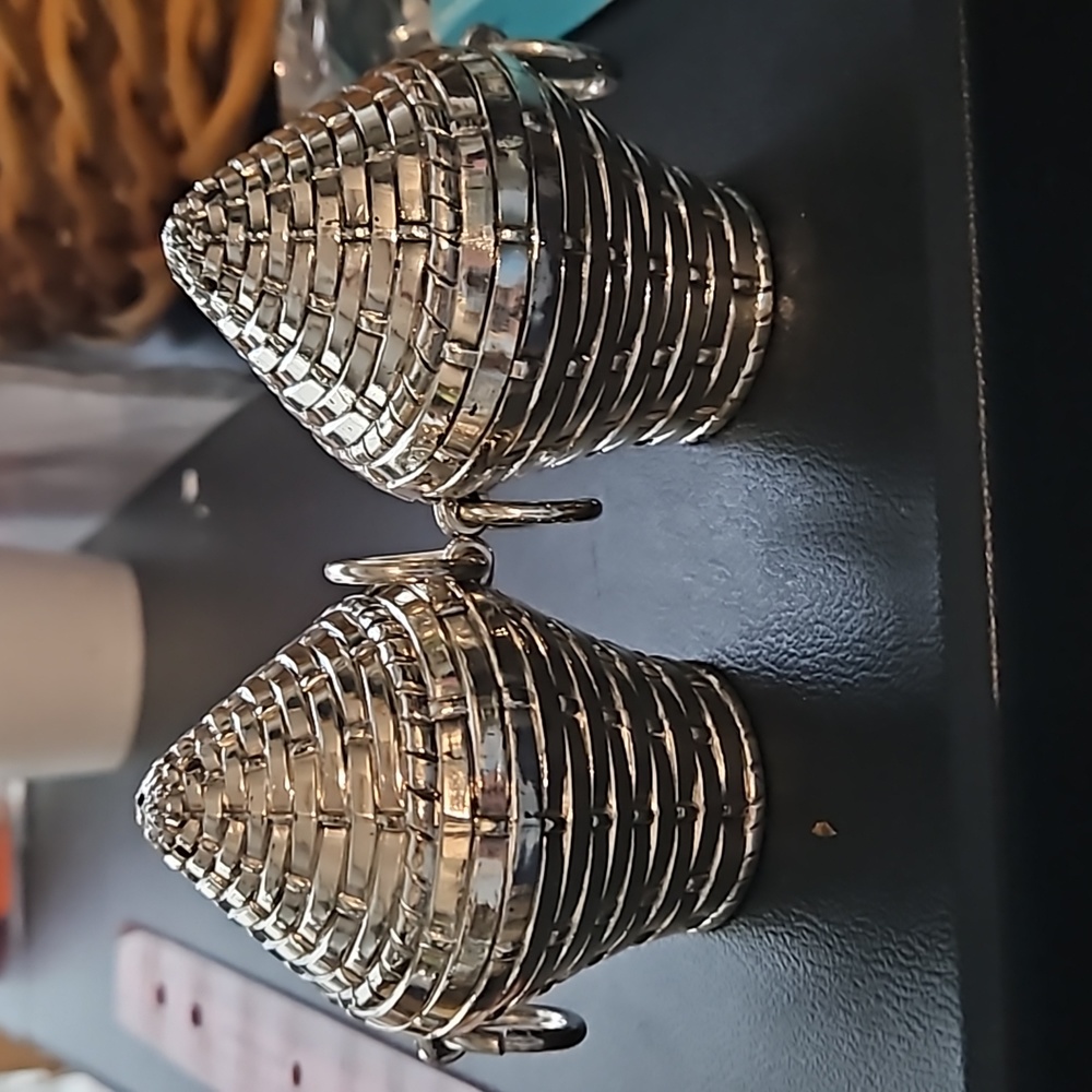 Silver basket with handles salt and pepper shakers